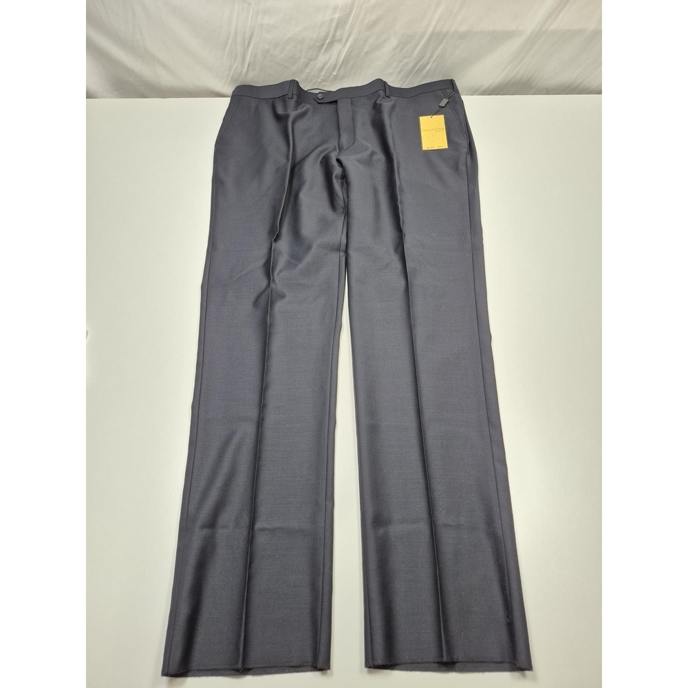 Galante Dress Pants Mens 46x36 Blue Wool Flat Front Straight Unhemmed Italy NWT